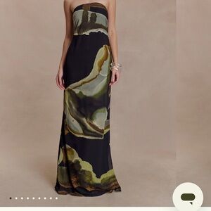 Meshki Strapless Abstract Olive & Gold Maxi Dress